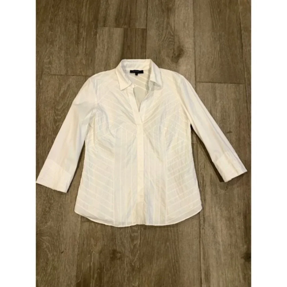 LAFAYETTE 148 women's white pleated cotton shirt size 6 - Picture 3 of 9